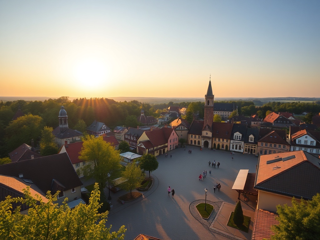 Malownicza panorama Świeradowa-Zdroju z górami w tle i charakterystyczną halą spacerową.
