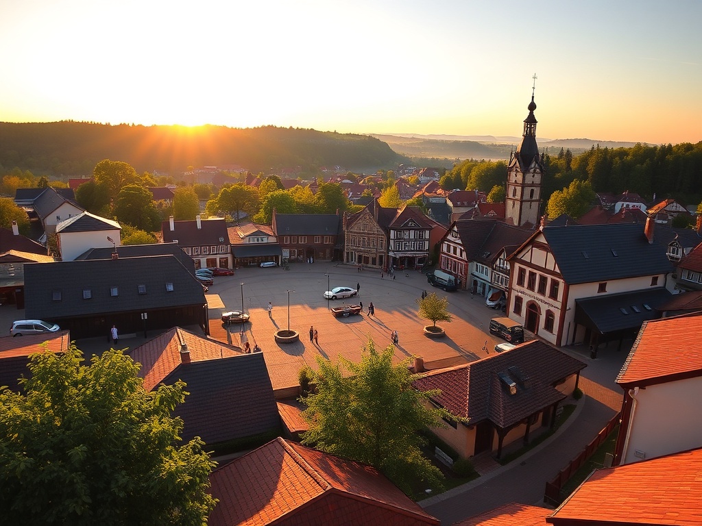 Widok na uzdrowiskową architekturę Świeradowa-Zdroju otoczoną zielenią wczesnowiosenną