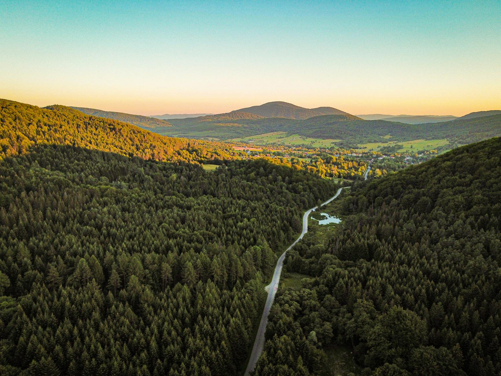 Malowniczy krajobraz Świeradowa-Zdroju z górami i lasami w tle, symbolizujący potrzebę ochrony przyrody.